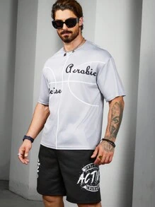 Manfinity Sport Corelite Boyfriend Style Men's Summer Casual Letter Printed Short Sleeve Sports T-Shirt