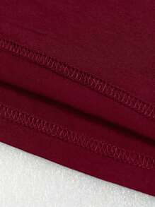 INAWLY Solva Women Solid Color Short Sleeve T-Shirt And Long Pants Two-Piece Set, Simple Style - Burgundy - View 7
