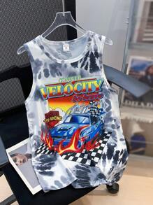 Tween Boy Summer Loose Fit Casual Racing Pattern Tank Top - White - View 6