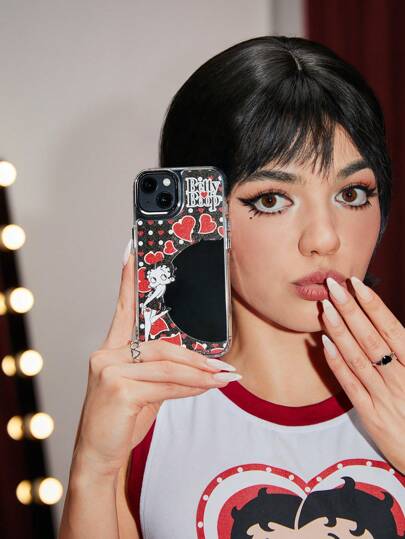 Betty Boop | ROMWE Cartoon Girl And Heart Printed Mirror Phone Case