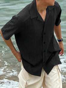 DAZY Camisa casual sólida de manga corta para hombre de verano