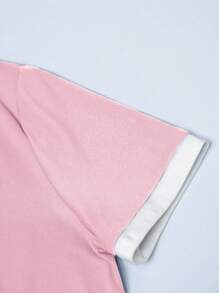 EMERY ROSE Women's Summer Hemmed Round Neck Short Sleeve Casual T-Shirt Graphic Tees Women Tops - Pink - View 4