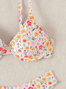 SHEIN Swim 女士小花圖案性感比基尼套裝，適用於度假 - 彩色 - 查看 3