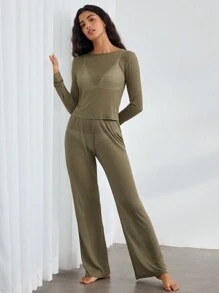 Ocili 女士簡約純色休閒套裝 - 綠色 - 查看 4