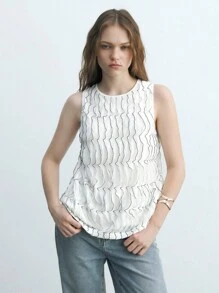 Maija White French Style Women's Casual Loose Tank Top With Multiple Layers And Frill Trim For Summer - Black - View 4