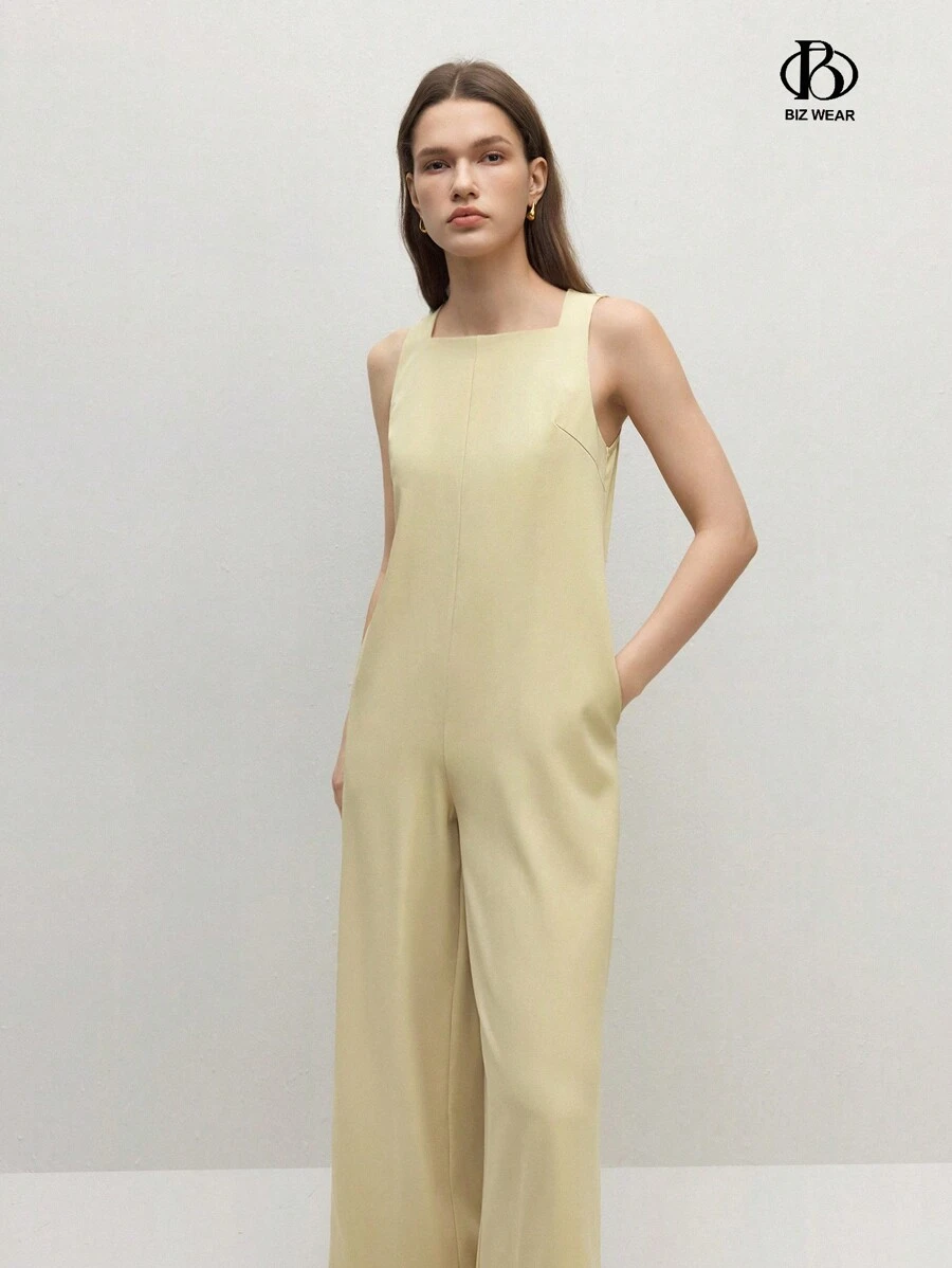BizChic 女士無袖工作服寬腿連身褲 - 卡其色 - 查看 1