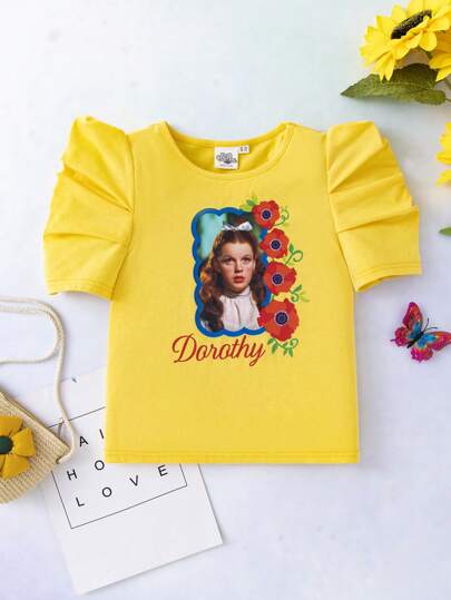 The Wizard of Oz X SHEIN Tween Girl Gigot Sleeve Round Neck Knitted Tee