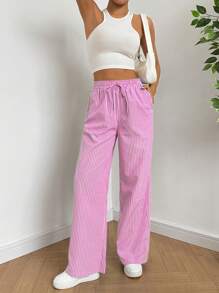 SHEIN EZwear Casual Striped Long Pants For Spring And Summer