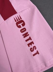 Manfinity Roghcode Men's Summer Letter Printed V-Neck Short Sleeve Casual Pink Men School T-Shirts - Pink - View 3