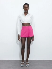 Maija Quần short váy ngắn xếp chồng màu trơn cho nữ - Màu Hồng Tươi - Xem 5