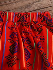 SHEIN Niedliches gestricktes Tanktop mit floralem Muster, Set aus geometrischen Shorts und Haarband für Baby-Mädchen - Verschiedenfarbig - Übersicht 5