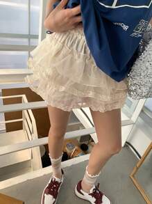 DAZY Women's Sweet Multilayer Mesh Skort For Summer