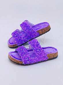 roulvxiang Platform glitter instappantoffels voor dames - Slipvaste huisschoenen van traagschuim, modieuze casual schoenen voor binnen en buiten