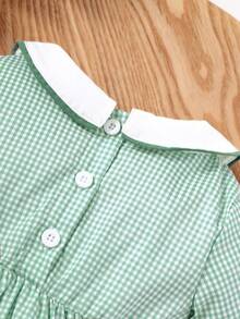Baby Boy Plaid Splicing Bodysuit With Peter Pan Collar - Green - View 3