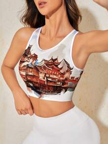 SHEIN Sports Women's Simple Printed Sports T-Shirt & Tank Top