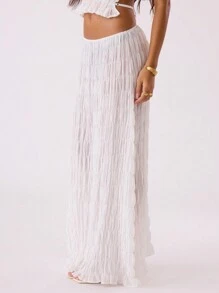 MUSERA Boho Shirred Soft Maxi Skirt Vacation Summer Ibiza Fits Summer Boho Party - White - View 4