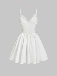 SHEIN MOD 女士夏季时尚波西米亚风流苏装饰吊带短裙 - 白色 - 查看 2