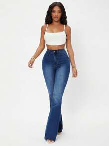 SHEIN SXY High Waist Flare Leg Jeans - Dark Wash - View 7
