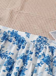 Soleia Leisure Vacation Rural Floral Printed Skirt - Blue - View 3