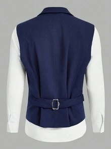 Manfinity Mode Conjunto de chaqueta de traje y pantalones de talla grande para hombres de una sola hilera - Azul Marino - Ver 4