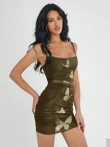 SHEIN EZwear Abito senza maniche da donna con stampa floreale a maglia a farfalla, primavera/estate