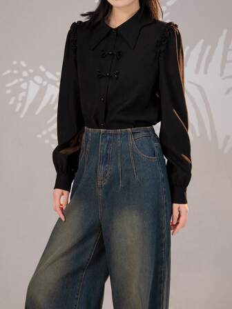 24個春季優雅的立領長袖襯衫，帶有點綴下擺設計