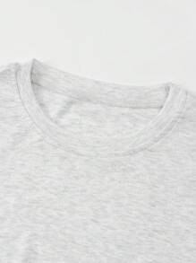 INAWLY Áo thun nữ tay ngắn cổ tròn màu trơn cho mùa hè - Xám - Xem 6