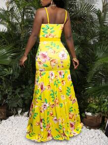 Slaydiva Vacation Leisure Floor Length Floral Printed Spaghetti Strap Dress