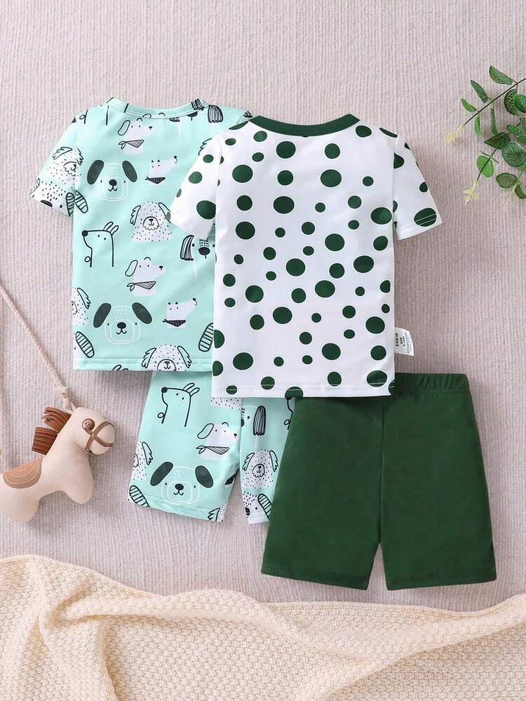 Baby Boys' Cute And Comfortable Car Print Short Sleeve Round Neck T-Shirt And Shorts Set Of 3, Home Wear