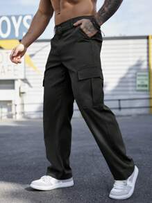 Manfinity Homme Men's Fashionable Wide-Legged Pants With Large Pockets, For Fall