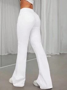 SHEIN ICON Women's Fashionable High Waist White Denim Flared Jeans - White - View 2