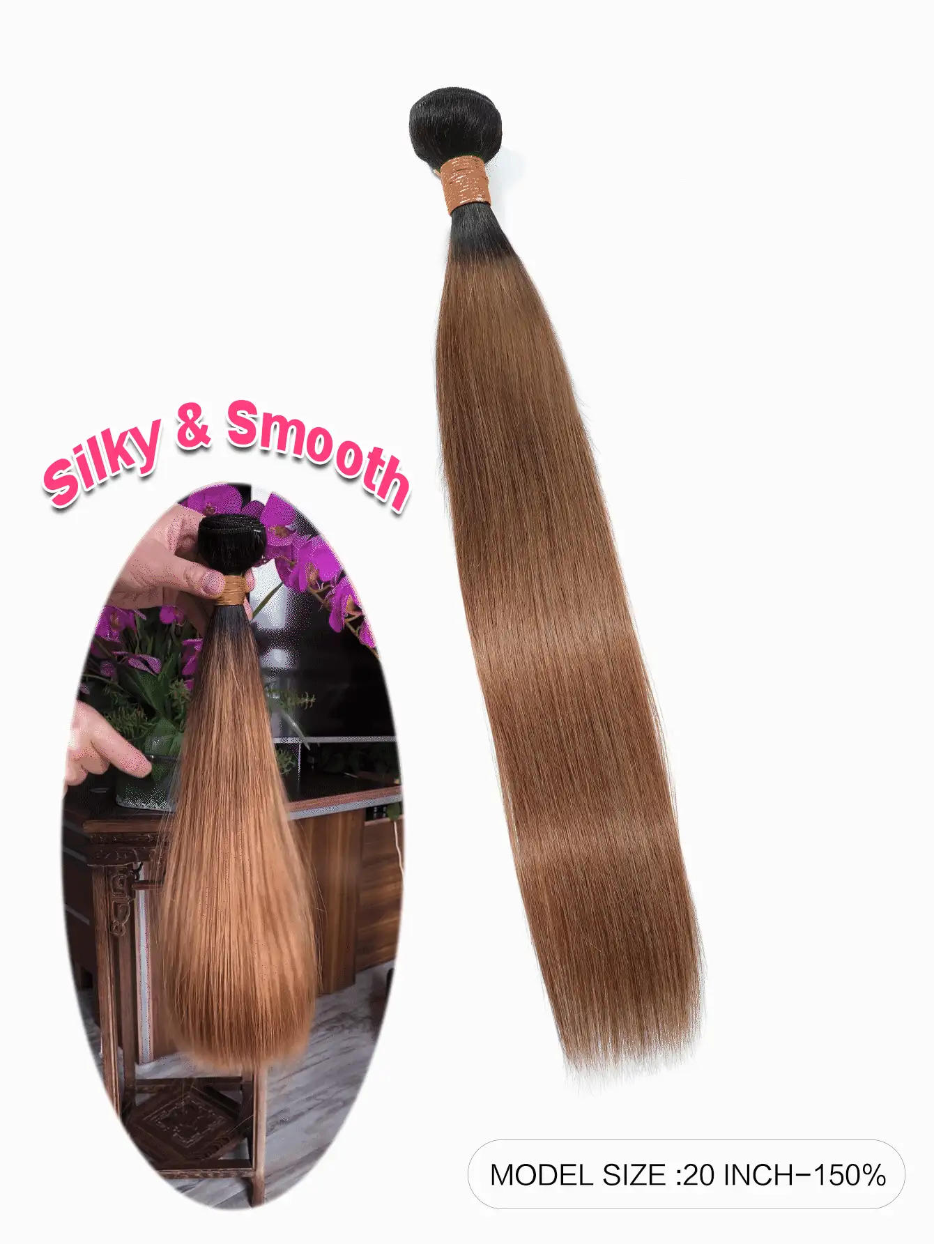 1PC Straight Ombre Human Hair Weave Bundles 2 Tone Color 1B/30# Virgin Human Hair Bundles Double Weft Hair Weave For Women - SNATURAL/30 - View 2