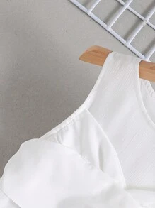 Young Girl Elegant Summer Tank Top & Contrast Lace Shorts - White - View 6