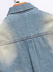 Manfinity Homme Men's Simple Printed Denim Shirt For Daily Wear - Medium Wash - View 5