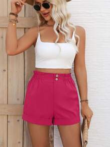 Breezaya Shorts versátiles para mujer con encaje en la cintura alta y un unicolor de moda