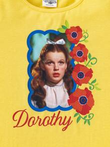 The Wizard of Oz X SHEIN Tween Girl Gigot Sleeve Round Neck Knitted Tee - Yellow - View 5