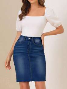 Gonna in denim casual slim fit da donna, estiva - Blu lavato scuro - Visualizzare 4