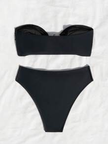 Swim SXY Conjunto de bikini sólido y simple para damas para uso diario, verano en la playa