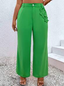 Celure Plus size vakantie vrije tijd bloem patch rechte broek