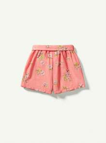 Cozy Pixies 寶寶女孩小花紋裝飾蝴蝶結彈性腰休閒短褲 - 粉色 - 查看 2