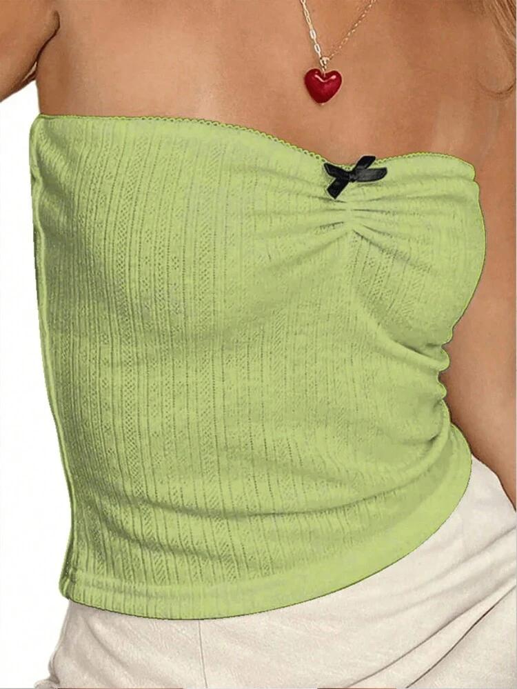 Women's Summer Casual Bow Decoration Cropped Strapless Top
