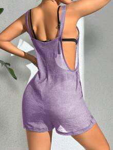 SHEIN Swim Vestido sencillo de un solo color para mujeres, ideal para uso diario - Púrpura malva - Ver 2