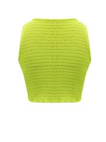 SHEIN Unity Women's Round Neck Solid Color Knitted Sleeveless Top With Floral Decor - Mustard Yellow - View 2