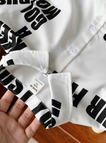 SHEIN Leap Crew Baby Boy Letter Pattern Lapel Short Sleeve Casual Shirt , Versatile - Black and White - View 5