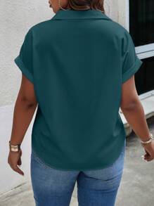 SHEIN LUNE 夏季大尺碼女性純色蝙蝠短袖寬鬆休閒襯衫