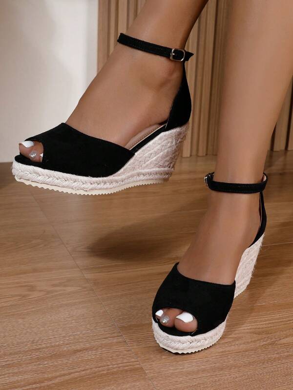 Damen Keilabsatz & Plateauschuhe, modische und sexy Schuhe in Schwarz-Weiß mit Peeptoe für T-Shows, geeignet für Hochzeiten, bequem