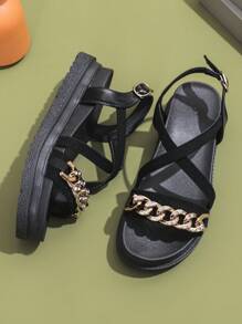 Arrivée de nouveaux modèles de chaussures pour femmes de grande taille au printemps 2024, sandales de plage extérieures à semelles épaisses de style européen et américain pour porter à l'extérieur - Noir - Voir 6