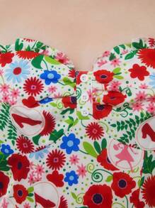 The Wizard of Oz X SHEIN Vestido de tirantes con volantes en capas y estampado floral para verano