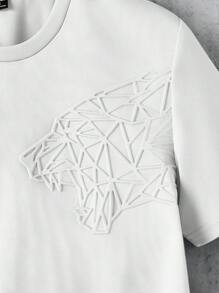 Manfinity Homme 男士夏季獅子凹凸感圓領短袖休閒T恤 - 白色 - 查看 3