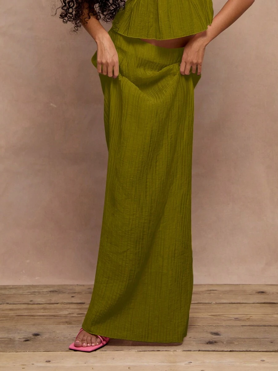 MUSERA Textured Cheesecloth Maxi Skirt Elegant, Summer  Party - Green - View 1